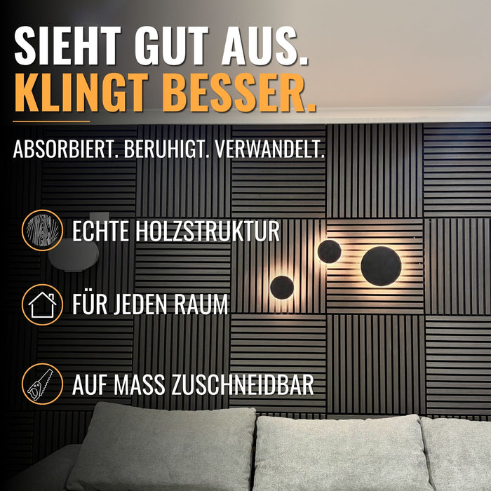 DECKO <b>SOUNDSCAPE</b> Akustisch Wand - <b>EBONY</b> - Lange - Preis/Karton mit 3 Paneele