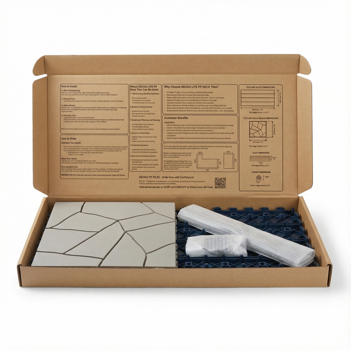 <b>MUSTER PAKET</b> von PP Deck Fliesen, Ramp Edges und Corners - Klick PP Bodenbelag | DECKO Lite - Kostenlos Versand