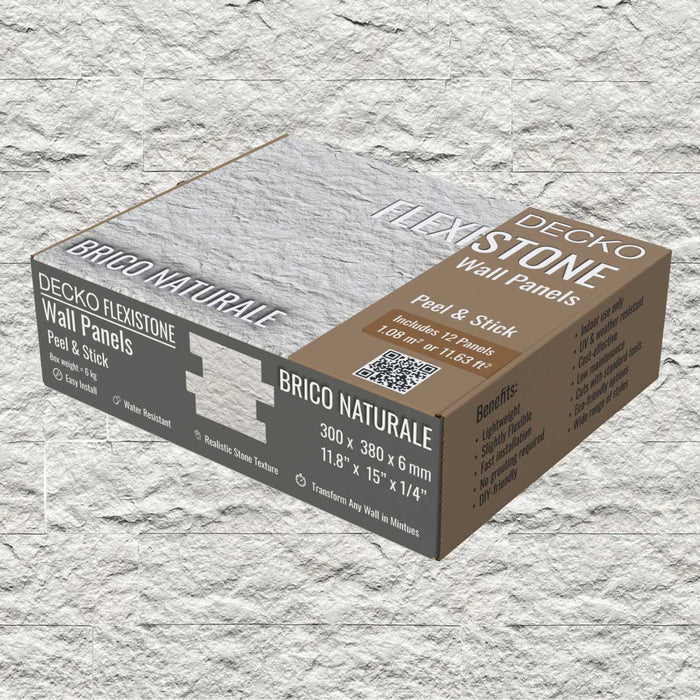 DECKO Flexistone Stone Wall Panels - BRICO NATURALE - Box of 12 Interlocking Peel-and-Stick Panels