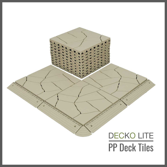Deck Tiles - <b>BEIGESTONE</b> - Interlocking PP Flooring, with Recycled Premium Polypropylene | DECKO Lite (304x304x20 mm tile) - (One Piece)