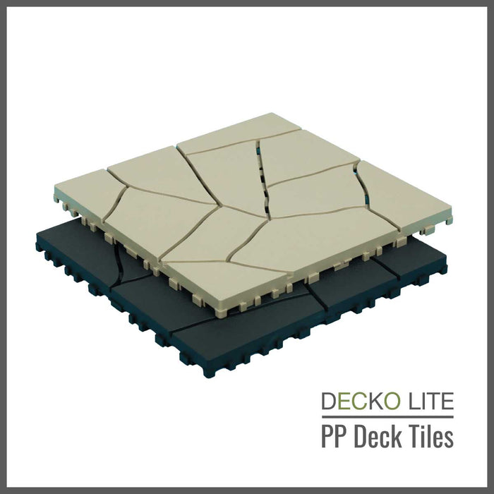 Deck Tiles - <b>BEIGESTONE</b> - Interlocking PP Flooring, with Recycled Premium Polypropylene | DECKO Lite (304x304x20 mm tile) - (One Piece)