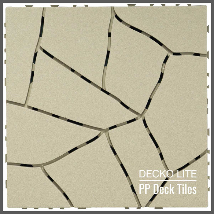 Deck Tiles - <b>BEIGESTONE</b> - Interlocking PP Flooring, with Recycled Premium Polypropylene | DECKO Lite (304x304x20 mm tile) - (One Piece)