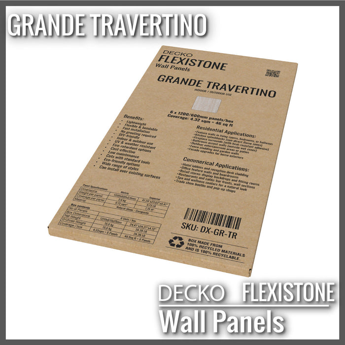DECKO Flexistone Wall Panels - <b>GRANDE TRAVERTINO</b> - Box of 1200x600mm flexible stone panels