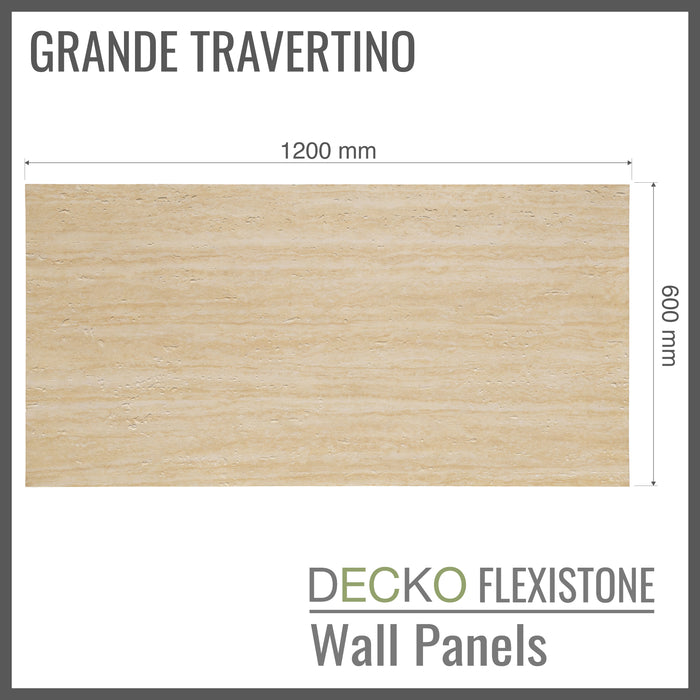 DECKO Flexistone Wand Paneele - <b>GRANDE TRAVERTINO</b> - Karton von 1200x600mm flexibel Stein Paneele
