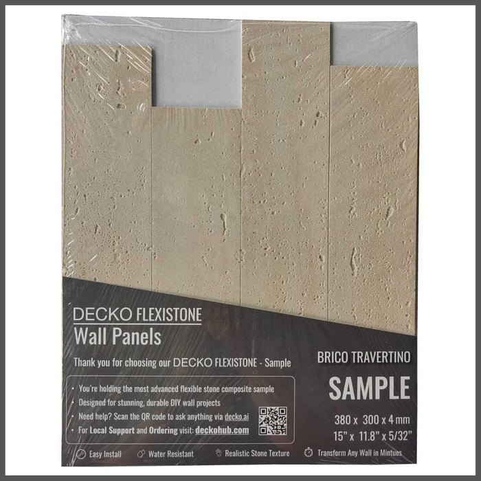DECKO Flexistone Wall Panels - <b>BRICO TRAVERTINO</b> - Box of 12 Interlocking Peel-and-Stick Panels