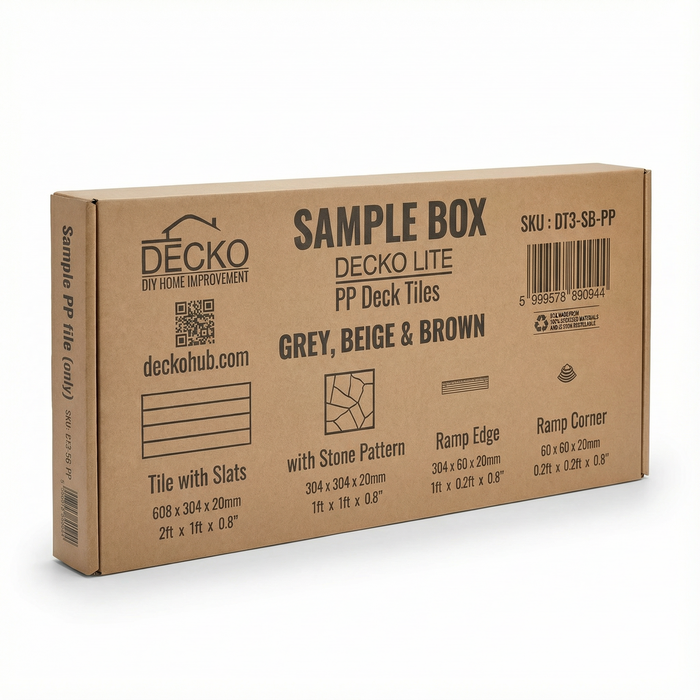 <b>MUSTER PAKET</b> von PP Deck Fliesen, Ramp Edges und Corners - Klick PP Bodenbelag | DECKO Lite - Kostenlos Versand