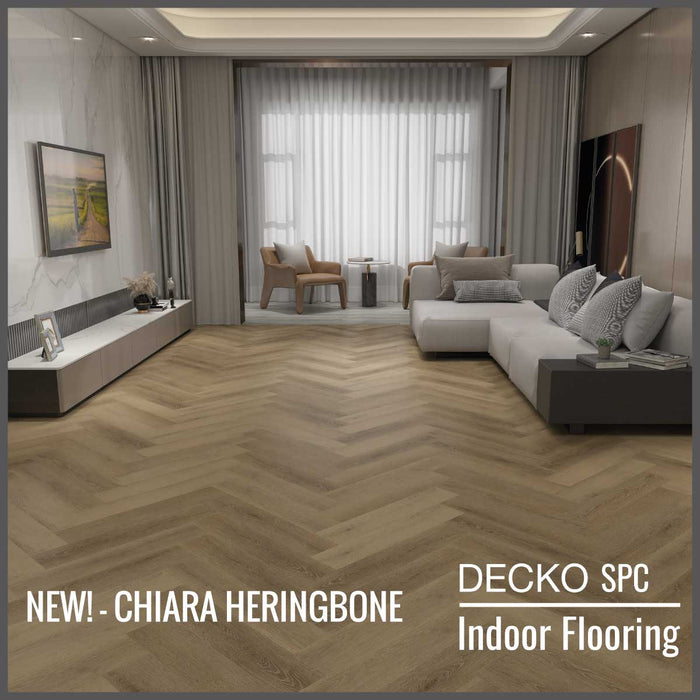 SPC Hybrid Vinyl Plank Flooring - <b>CHIARA Herringbone</b> - Waterproof Stone Plastic Composite | DECKO (1.64 m<sup>2</sup> box)