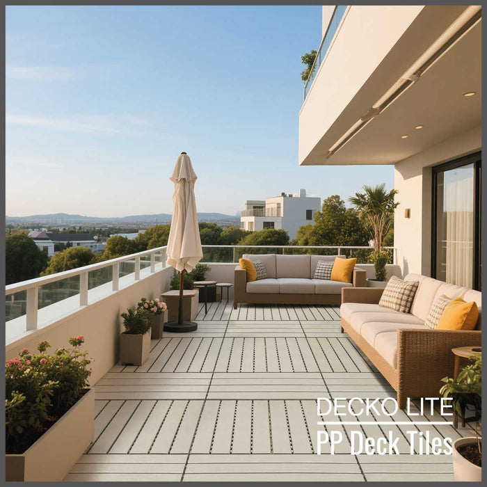 Deck Tiles - <b>BEIGESLAT</b> - Interlocking PP Flooring, with Recycled Premium Polypropylene | DECKO Lite (608x304x20 mm tile) - (One Piece)