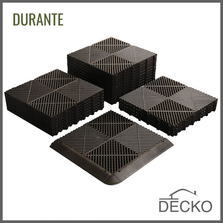 Garage Fliese - BLACK - Klick PP Bodenbelag - Hoch Ende Polypropylene | 100% Recycelbar | DECKO DURANTE (400x400x18 mm Fliese)
