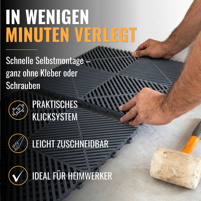Garage Fliese - <b>RED</b> - Klick PP Bodenbelag - Hoch Ende Polypropylene | 100% Recycelbar | DECKO <b>DURANTE</b> (400x400x18 mm Fliese)